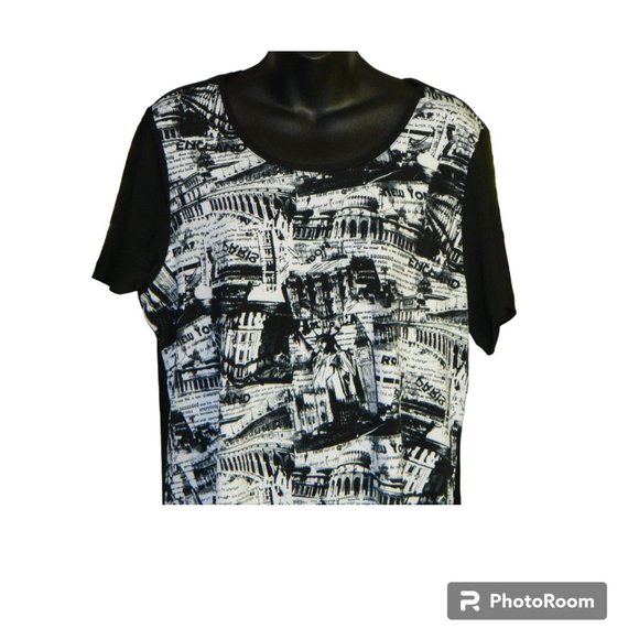 2 for/ $25 Red Coral Global Landmarks Graphic Asymmetrical Blouse Size-XL - Picture 12 of 14